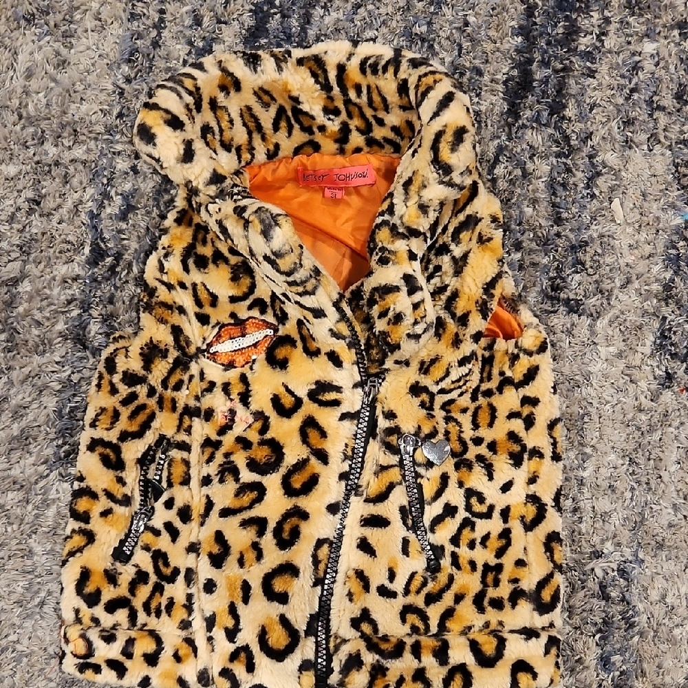 Brown and Orange Leopard Print Vest with Faux Fur Texture
